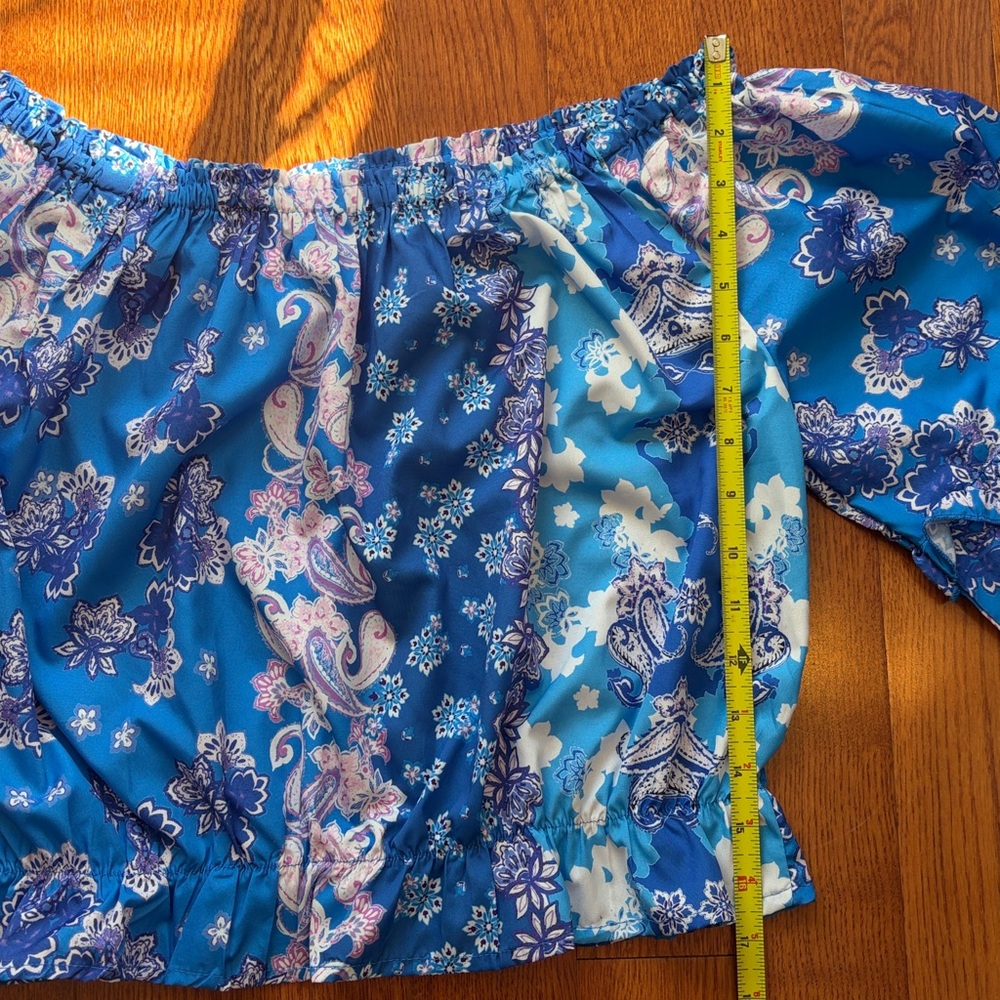 Rachel Zoe Blue Floral Ruffle Crop Top size S - Picture 6 of 9